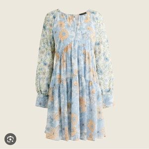 JCREW Long-sleeve crinkle chiffon dress in mixed floral
